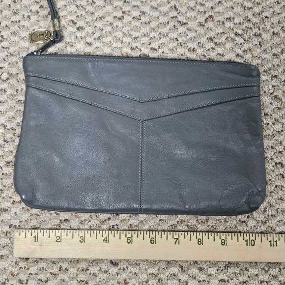 Etra Handbags - Vintage Etra Gray Genuine Leather Clutch‎ Wristlet Purse – 10" Zip Pouch